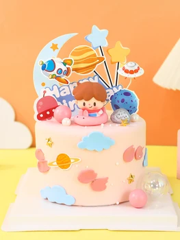 Украса на детската торта космически кораб Кукла-астронавт Украса за торта Декорация за детски рожден ден декорация за детската душа