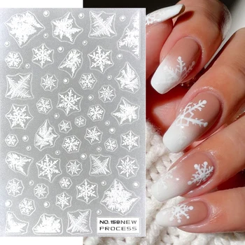 Зимните Коледни 3D стикери за нокти Переводные етикети с Дядо Коледа под формата на Бели Снежинки UV гел-лак за нокти Слайдер за маникюр