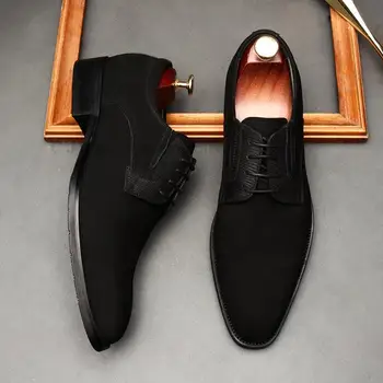 Велурени Мъжки Модел Обувки Oxfords От Естествена Кожа Луксозни Ръчно изработени от дантела с перфорации тип 