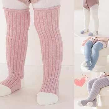 Детски чорапи N80C за есен-зима, дебели чорапи с дълги тръби, унисекс чорапи за новородени