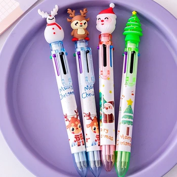 Дядо коледа във формата на елен карикатура 6-цветна химикалка писалка канцеларски материали Коледен подарък на студентите награден подарък