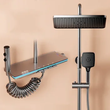 Душ система Термостат Кран за баня Монтиране на стена Дъждовна цифров дисплей Модерен комплект за баня